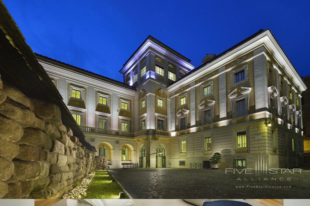 A contemporary hotel in a former palazz, othe exterior of Palazzo Montemartini in central Rome, Italy